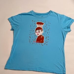 Artist printed cartoon light blue t-shirt